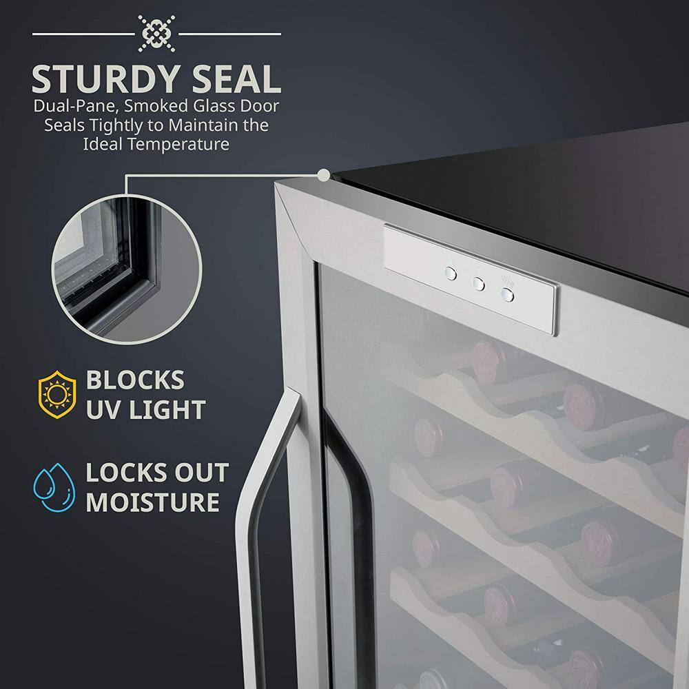 Ivation 24 Bottle Stainless Steel Freestanding Wine Cooler with LED Lighting