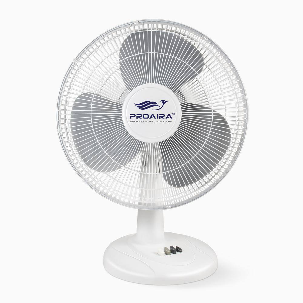 PROAIRA 16 in. Oscillating Table Fan in White with Adjustable Tilt and