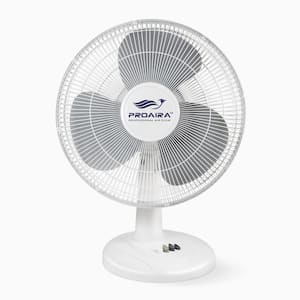 16 in. Oscillating Table Fan in White with Adjustable Tilt and 3-Speed Control