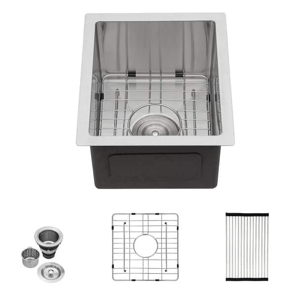 Undermount 18-Gauge Stainless Steel 16 in. 0-Hole Round Single Bowl Bar Sink with Drain Assembly Undermount 18-Gauge Stainless Steel 16 in. 0-Hole Round Single Bowl Bar Sink with Drain Assembly
