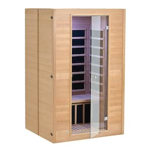 Far Infrared Wooden Sauna 2-Person Indoor Hemlock Room Home Spa Low EMF Far Infrared Sauna with Tempered Glass Door