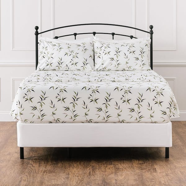 CHANASYA 4-Piece Lattice Bamboo Pattern Print Microfiber Bedsheets Set, King