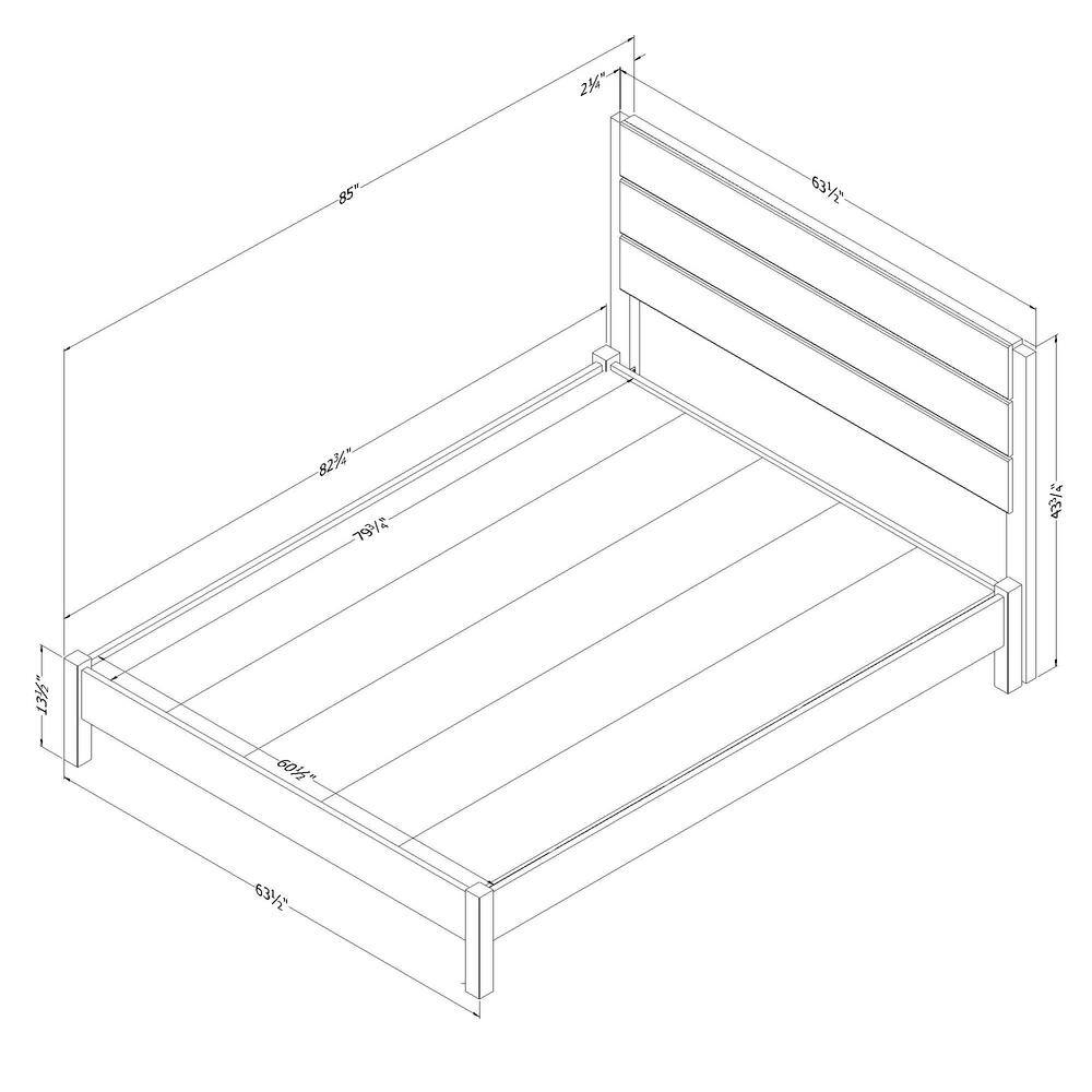 Weathered Oak Queen Platform Bed with Upholstered Headboard