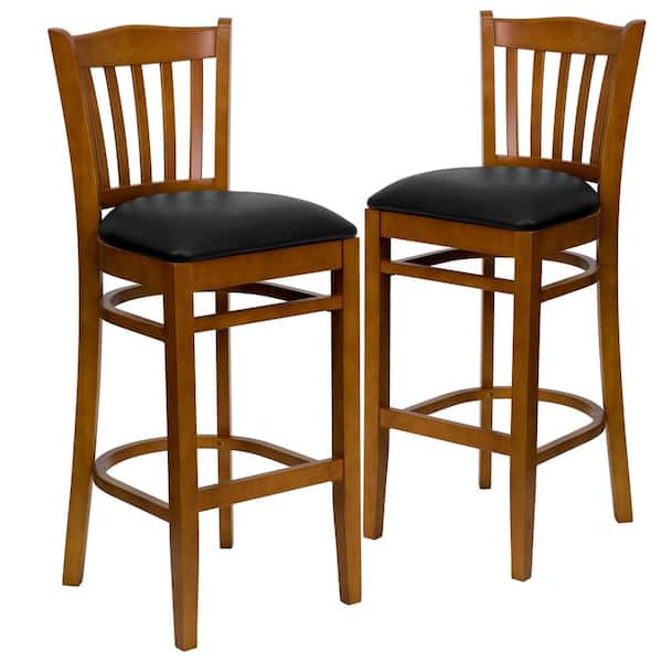Carnegy Avenue 31 in. Black Vinyl Seat/Cherry Wood Frame Bar Stool - 2 pack