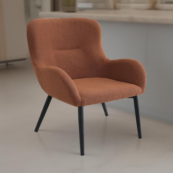 Benjara Cleo Rust Red and Black Fabric Accent Chair with Flared Arms