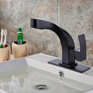 Modern Single Handle Single Hole Bathroom Faucet with Deckplate in Matte Black