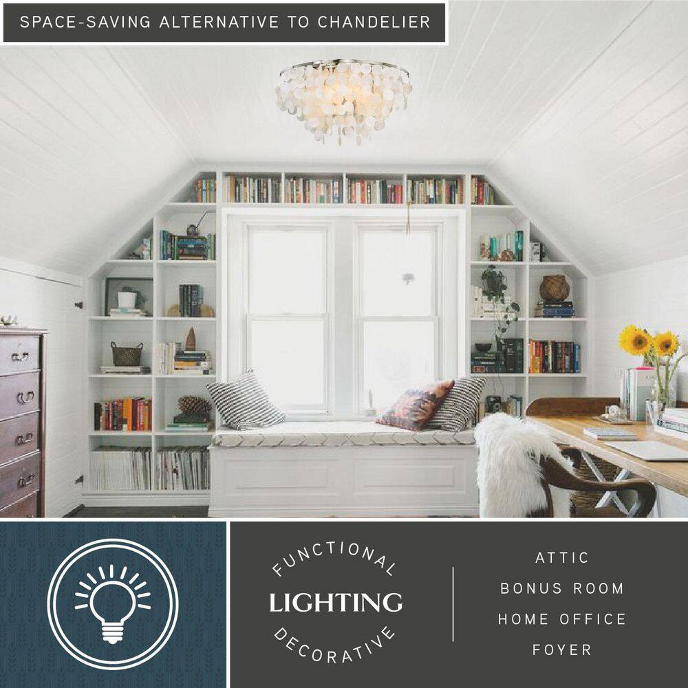 Elsa Satin Nickel 24" Capiz Shell Flush Mount Ceiling Light