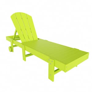 Laguna Lime HDPE Plastic Outdoor Adjustable Adirondack Chaise Lounger With Wheels