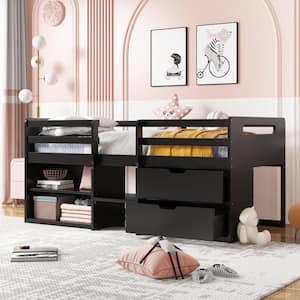 Espresso Twin Size Loft Bed with 2-Shelves and 2-Drawers