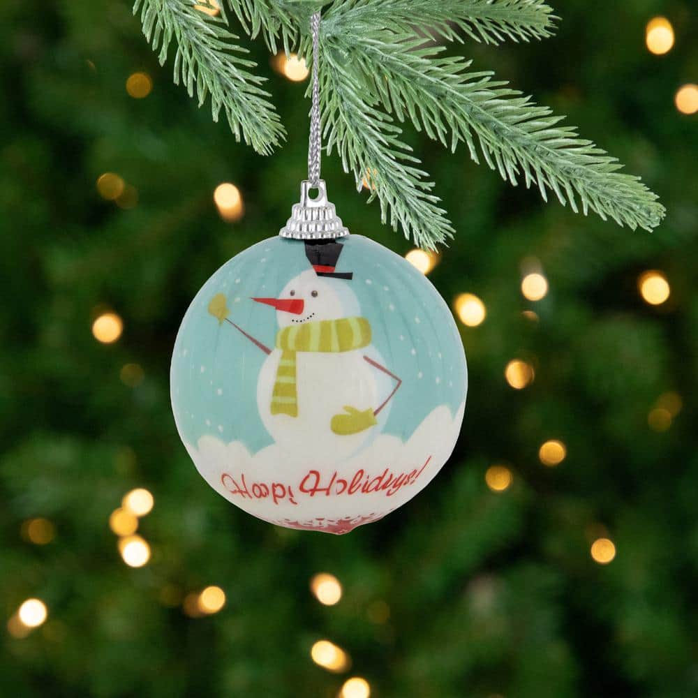 Snowmen 'Happy Holidays' Decoupage Plastic Christmas Ball Ornament Set
