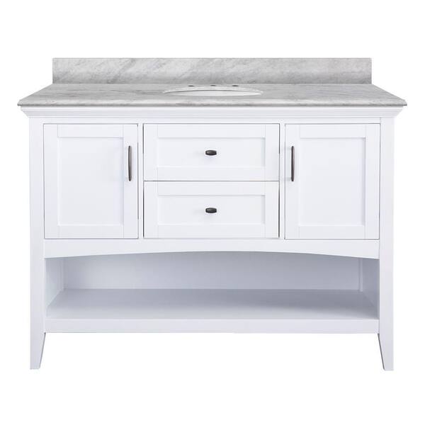 Home Decorators Collection Brattleby 49 in. W x 22 in. D Bath Vanity in White with Marble Vanity Top in Carrara White