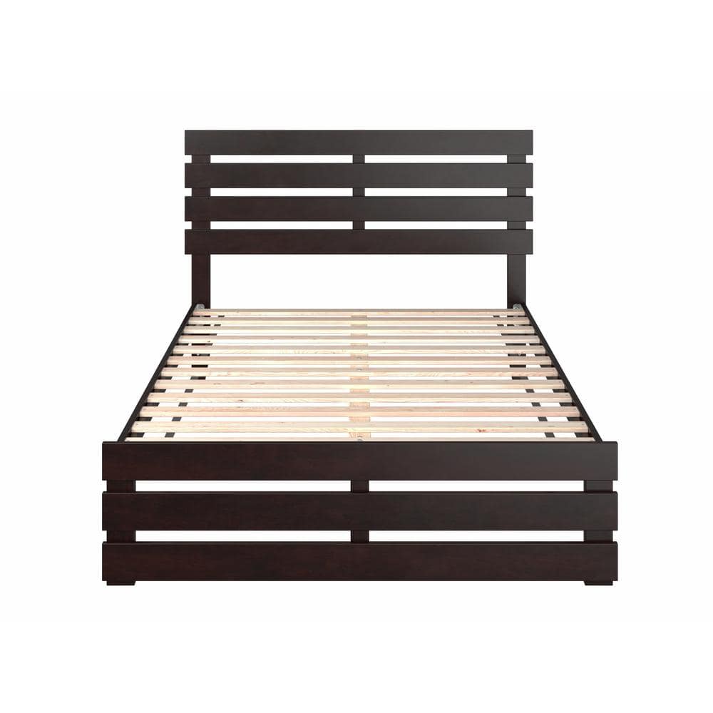 Espresso Full Wood Bed with Slats and USB Charger