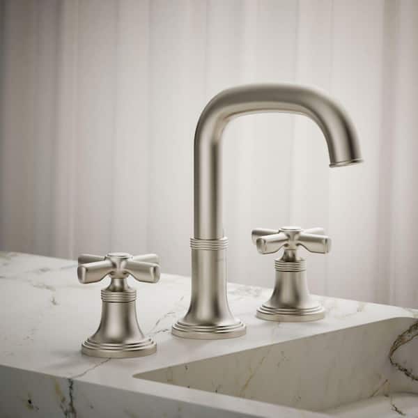 Paces 8 in. Widespread Double Handle Bathroom Faucet with Cross Handles in Vibrant Brushed Nickel