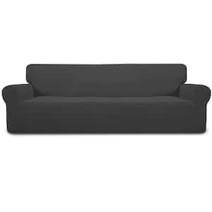 Stretch 4-Seater Sofa Slipcover 1-Piece Sofa Cover Furniture Protector Couch Soft with Elastic Bottom, Dark Gray