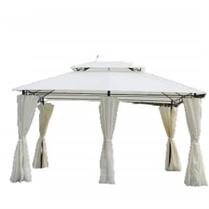 Agix 10 ft. x 13 ft. Beige Metal Frame Patio Gazebo with Polyester Cloth Canopy, Privacy Curtain and Mosquito Net