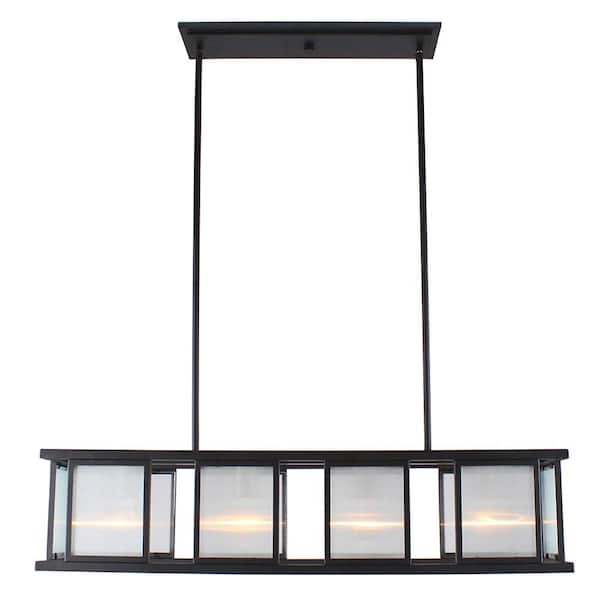 Eglo Henessy 34 in. W x 44 in. H 4-Light Black and Brushed Nickel Linear Pendant with Reeded Glass