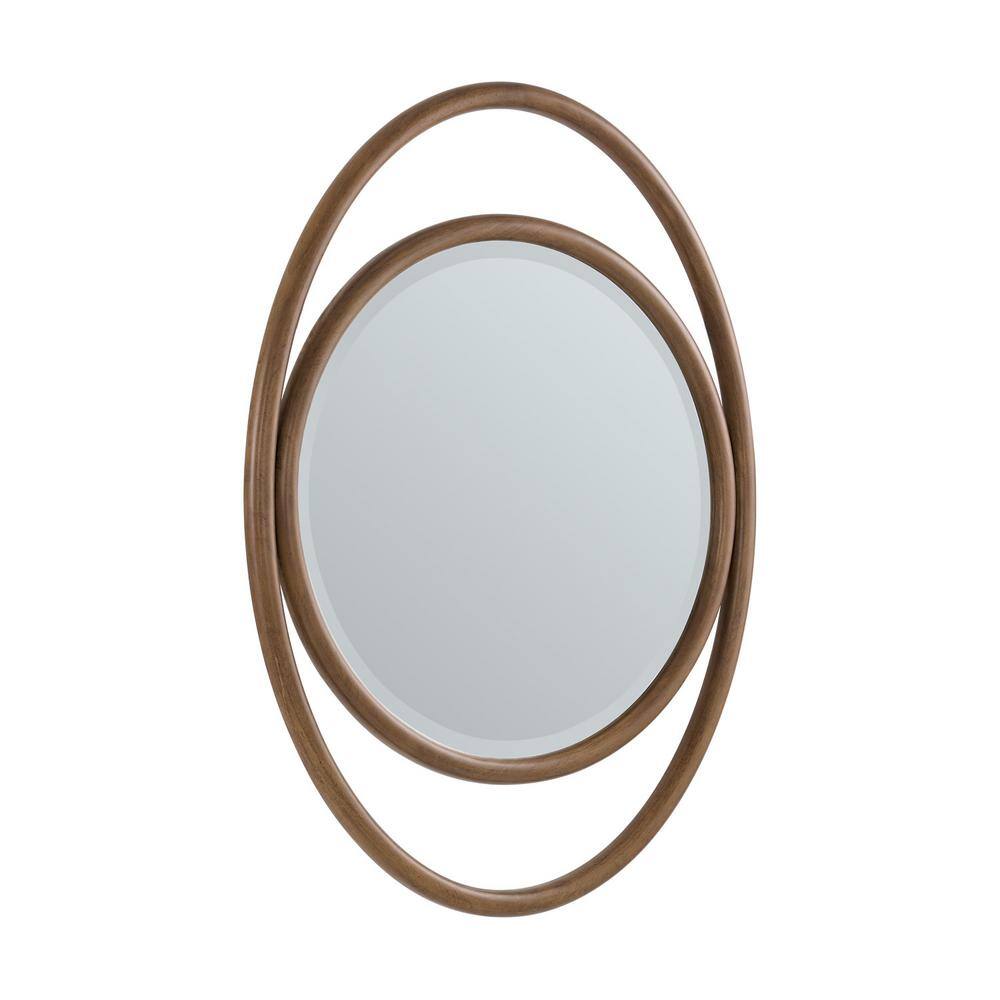 Mid-Century Walnut Oval Wood Framed Mirror, 38 x 28 in