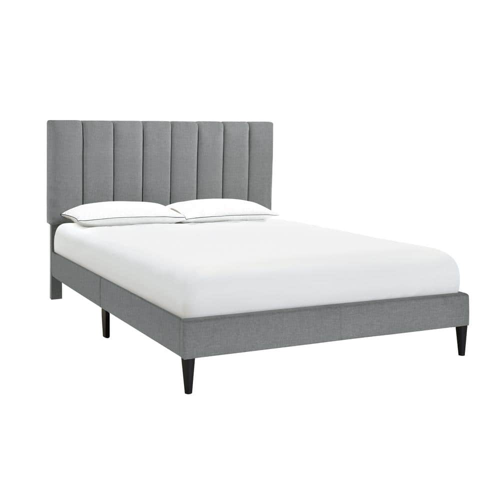 HMidea Vertically Gray Channeled King Upholstered Platform Bed DS-D394 ...