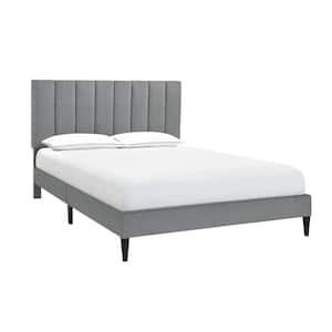 Vertically Gray Channeled King Upholstered Platform Bed