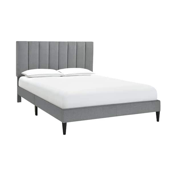 HMidea Vertically Gray Channeled King Upholstered Platform Bed