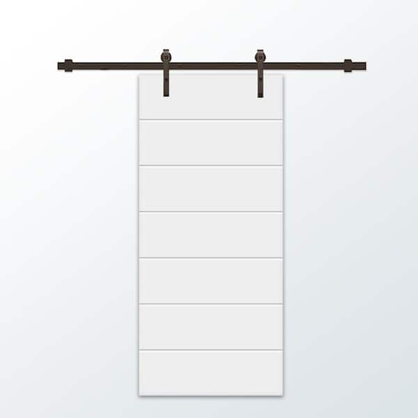 CALHOME 42 in. x 96 in. White Painted Composite MDF Paneled Interior Sliding Barn Door with Hardware Kit