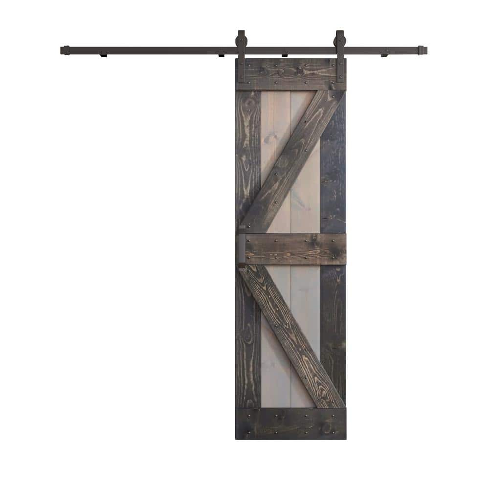 Paneled Wood and Metal K Series DIY Knotty Barn Door with Installation Hardware Kit