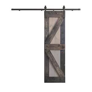 K Series 24 in. x 84 in. Light Grey/Carbon Grey Knotty Pine Wood Sliding Barn Door with Hardware Kit