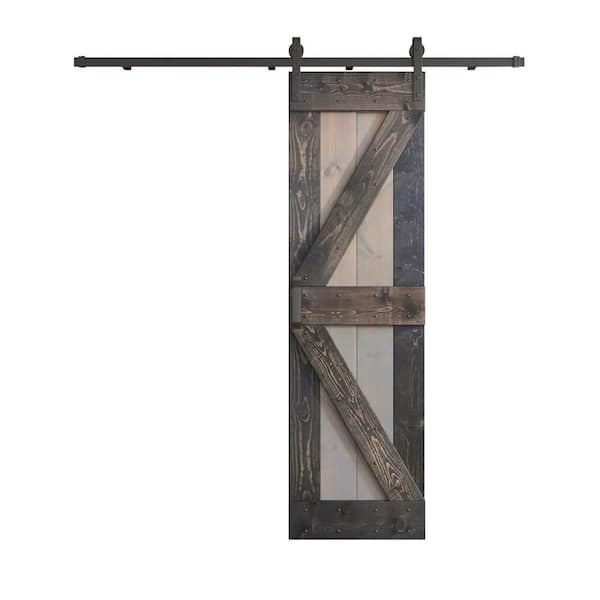 COAST SEQUOIA INC K Series 24 in. x 84 in. Light Grey/Carbon Grey Knotty Pine Wood Sliding Barn Door with Hardware Kit