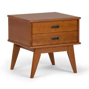 Draper Solid Hardwood 22 in. Wide Rectangle Mid-Century Modern End Side Table in Teak Brown