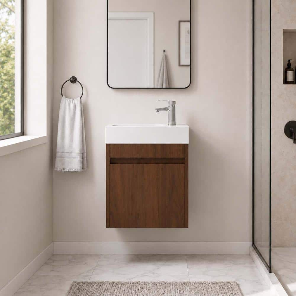 18 Inch Brown Floating Single Bathroom Vanity with Ceramic Sink and Plywood Cabinet price history on PriceWatchPro