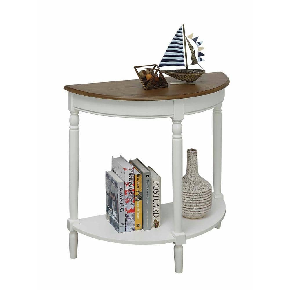 French Country Half-Round Driftwood & White Wood Entryway Table