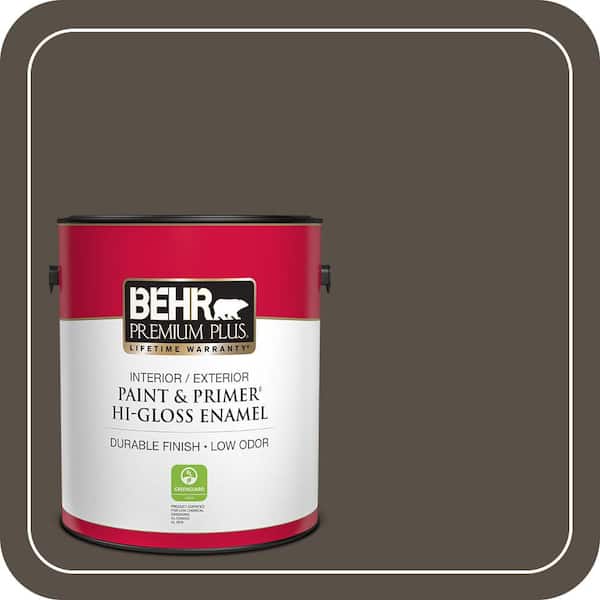 BEHR PREMIUM PLUS 1 gal. #N360-7 Potting Soil Hi-Gloss Enamel Interior/Exterior Paint & Primer