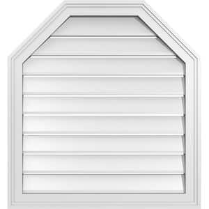 26 in. x 28 in. Octagonal Top Surface Mount PVC Gable Vent: Functional with Brickmould Frame