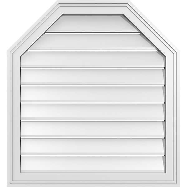 Ekena Millwork 26 in. x 28 in. Octagonal Top Surface Mount PVC Gable Vent: Functional with Brickmould Frame