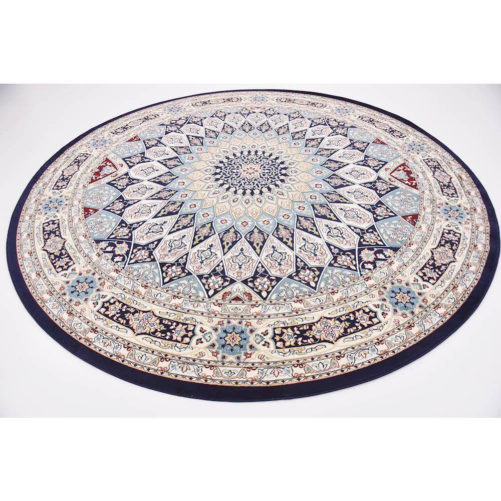 Navy Blue 10' Round Synthetic Easy Care Stain-Resistant Rug