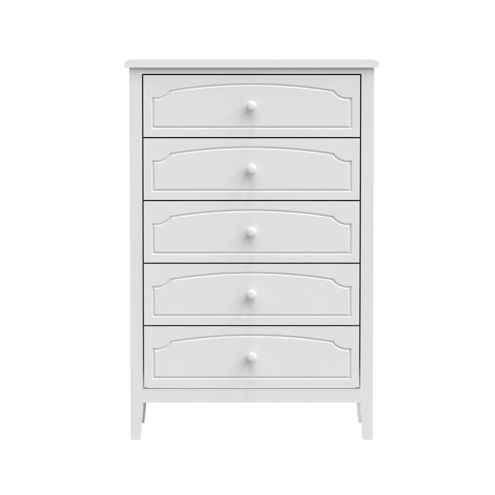 31.7 in. W x 15.75 in. D x 47.56 in. H White Linen Cabinet Contemporary Roman Style, Solid Wood 5 Drawers Chest