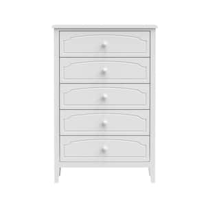 31.7 in. W x 15.75 in. D x 47.56 in. H White Linen Cabinet Contemporary Roman Style, Solid Wood 5 Drawers Chest