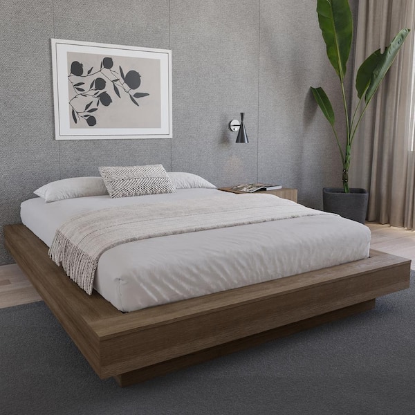 Marconi Brown Oak Wood Frame Queen Size Platform Bed