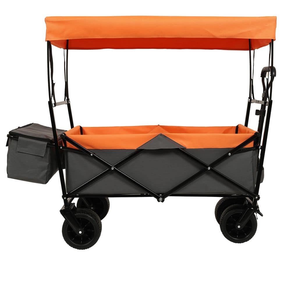 Jacob 5 cu. ft. Steel Collapsible Folding Wagon Garden Cart with Drink Holders, Side Pocket Brakes Mosquito Net, Orange price history on PriceWatchPro