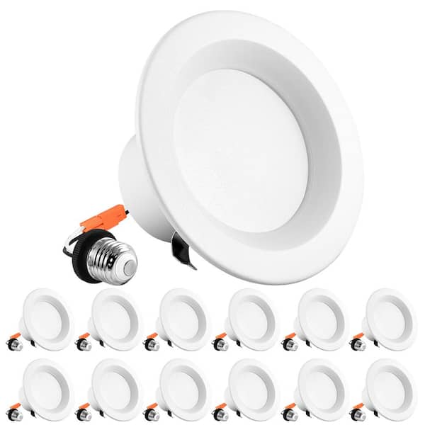 LUXRITE 4 in. Can Light 10-Watt=60-Watt 5 Color Selectable Dimmable Remodel Integrated LED Recessed Light Kit 750lm (12-Pack)