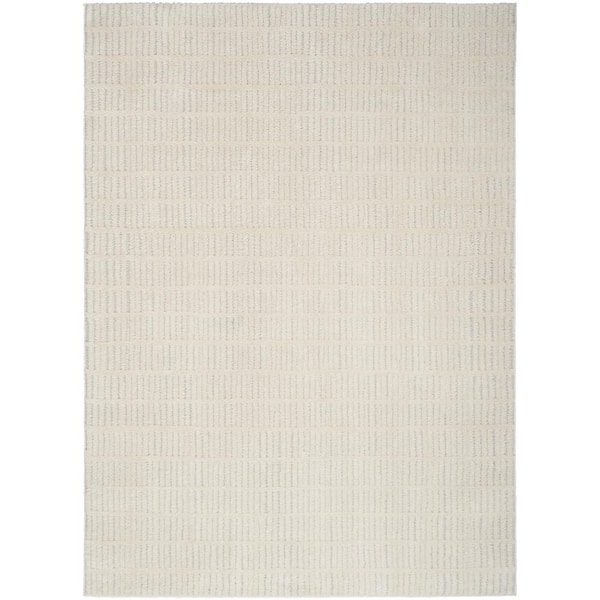 Nourison Cozy Modern Ivory Grey 5 ft. x 7 ft. Linear Contemporary Area Rug