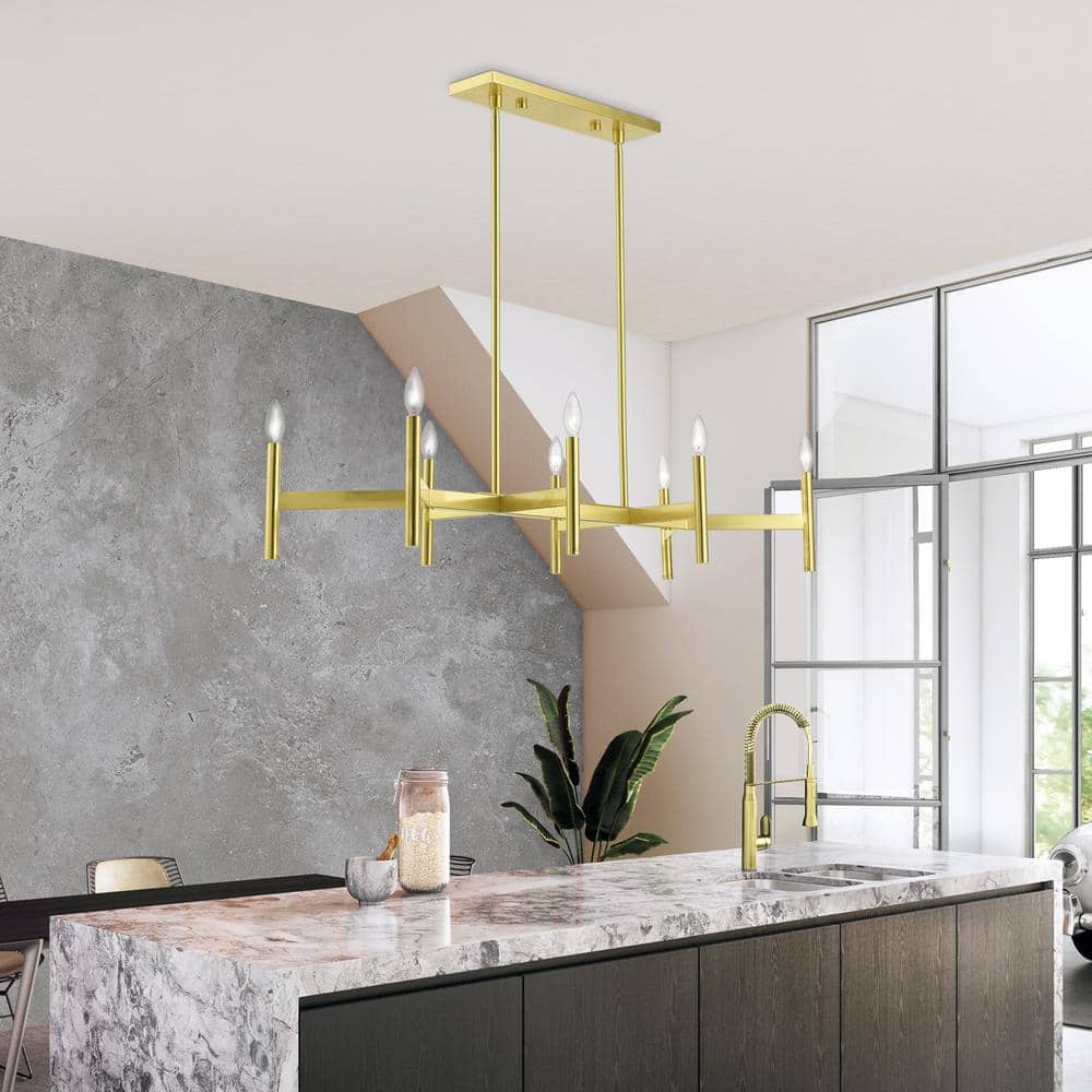 Copenhagen 8-Light Satin Brass Mid-Century Modern Linear Chandelier