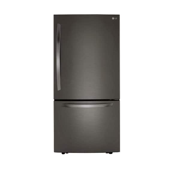 LG 33 in. W 26 cu. ft. Bottom Freezer Refrigerator w/ Multi-Air Flow and Smart Cooling in PrintProof Black Stainless Steel