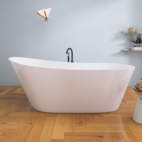 HBEZON 67 in. x 29.5 in. Acrylic Freestanding Flatbottom Soaking Bathtub with Integrated Slotted Overflow in Glossy White