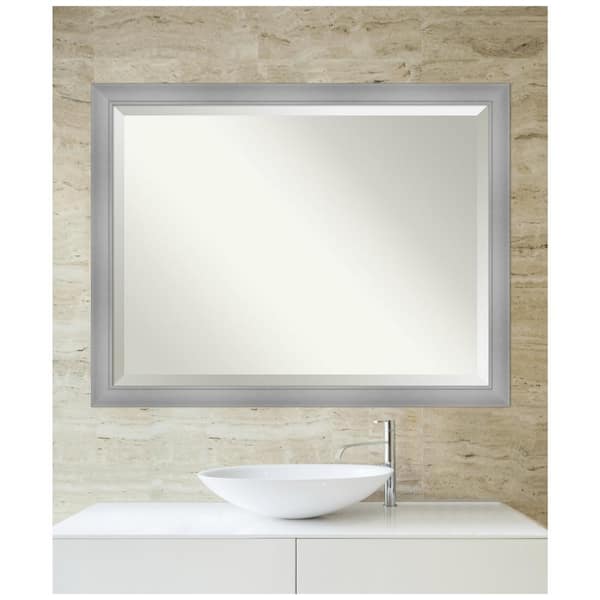 Medium Rectangle Flair Polished Nickel Beveled Glass Modern Mirror (34 in. H x 44 in. W)