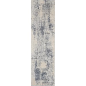 Rustic Textures Blue/Ivory 2 ft. x 8 ft. Abstract Contemporary Kitchen Runner Area Rug