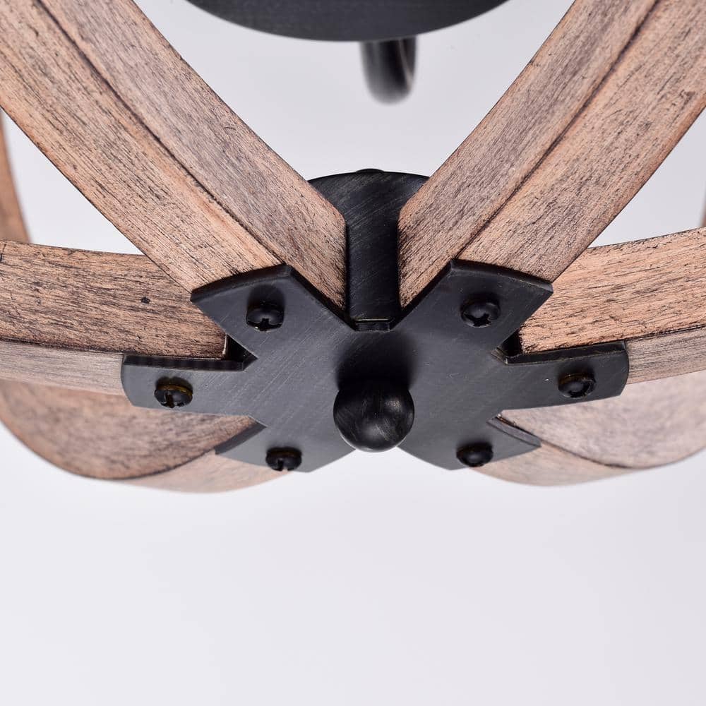 Antique Black and Natural Wood Orb Chandelier with Candle Lights