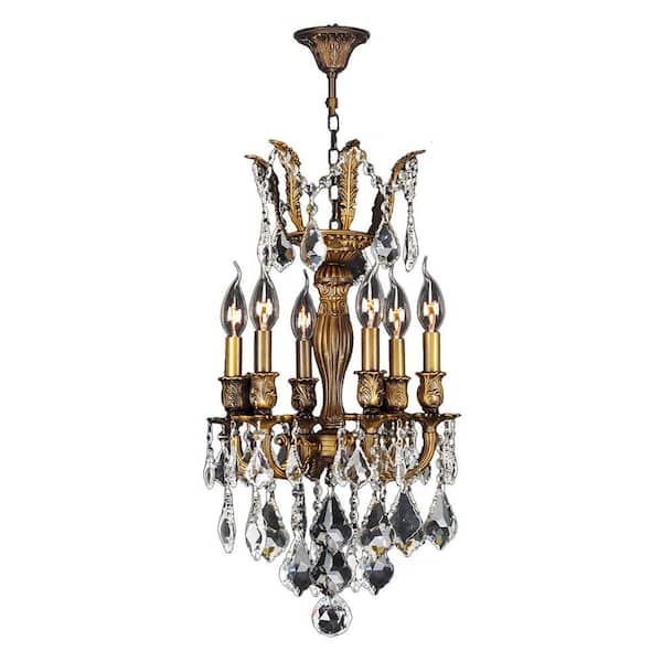 Worldwide Lighting Versailles Collection 6-Light Antique Bronze Chandelier with Clear Crystal