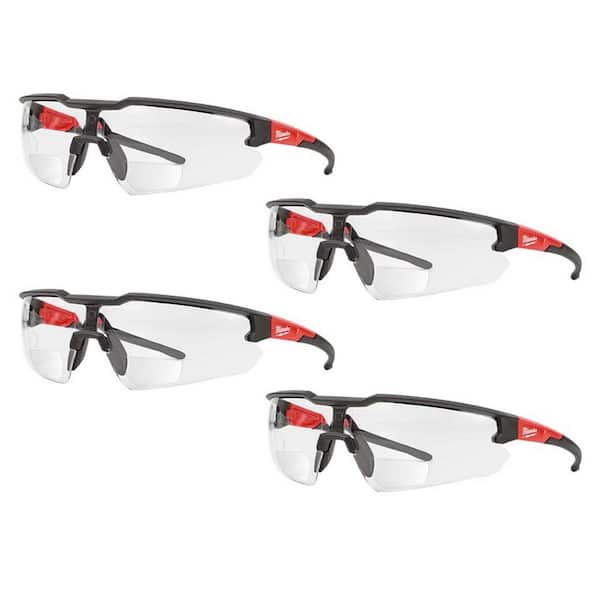 Clear +1.50 Bifocal Safety Glasses Magnified Anti-Scratch Lenses (4-Pack)