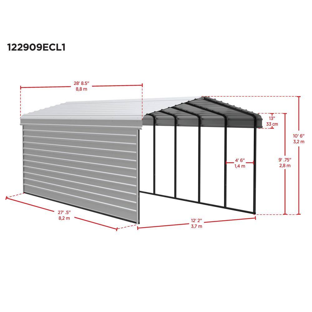 12 x 29 ft Charcoal Steel Carport Kit with Enclosure
